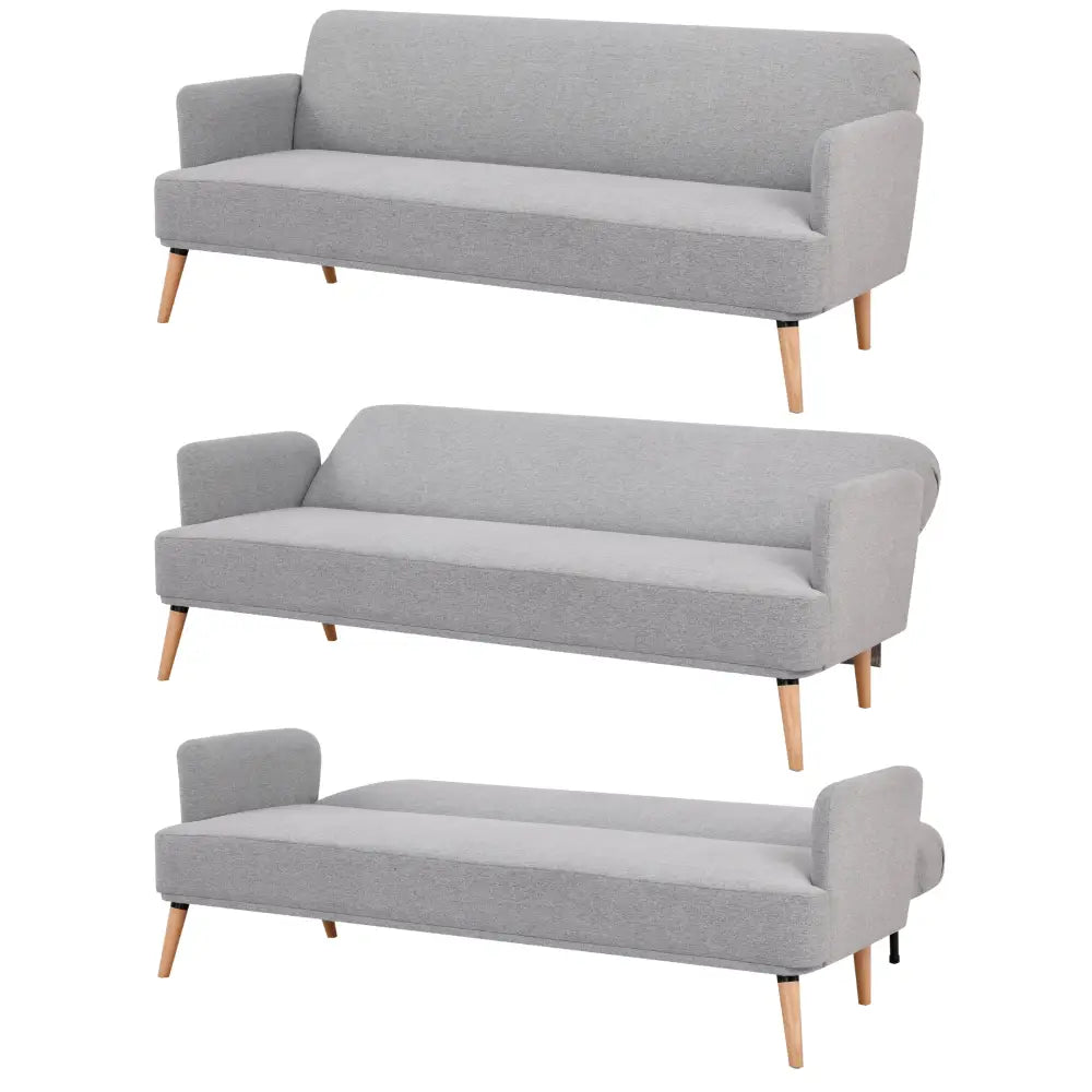 Merlin 3 Seater Sofa Futon Bed Fabric Lounge Couch - Grey - Furniture > Sofas