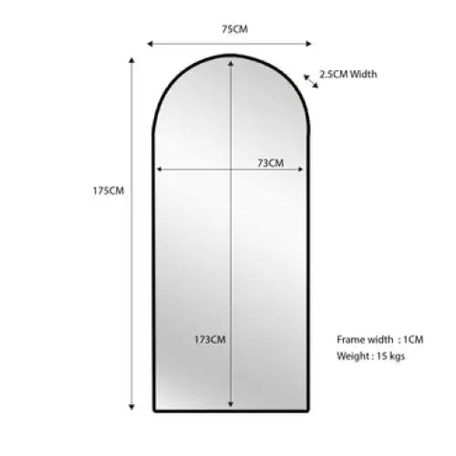Metal Arch Mirror 80cm x 170cm - Black - Home & Garden > Decor