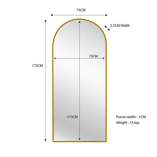 Metal Arch Mirror 80cm x 170cm - Gold - Home & Garden > Decor
