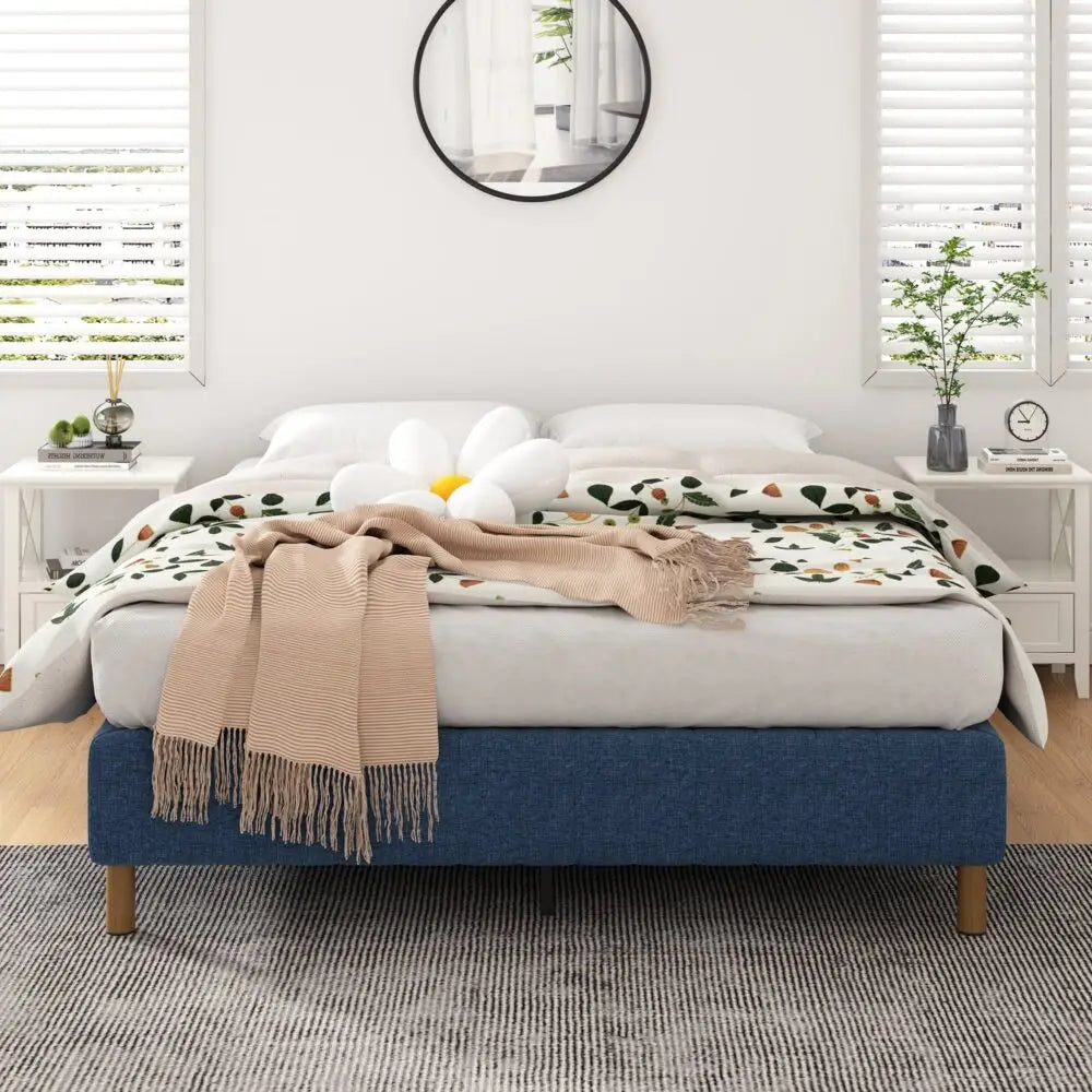 Metal Bed Frame Mattress Foundation Blue – Single - Furniture > Bedroom