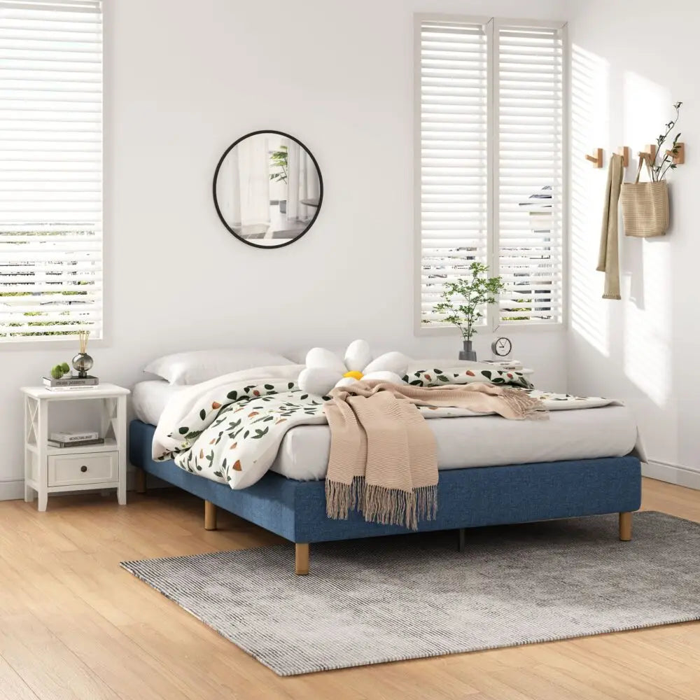 Metal Bed Frame Mattress Foundation Blue – Single - Furniture > Bedroom