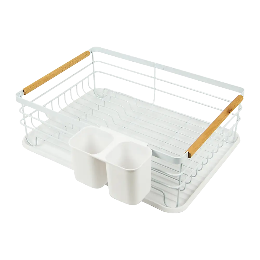 Metal Dish Drying Rack Drainboard Holder Tray Kitchen Plates Cutlery Wood Handle - Home & Garden > Kitchenware
