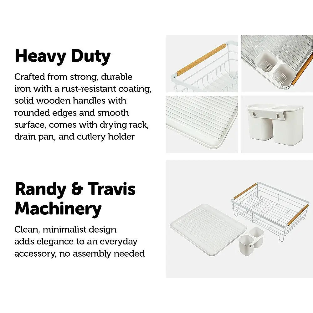 Metal Dish Drying Rack Drainboard Holder Tray Kitchen Plates Cutlery Wood Handle - Home & Garden > Kitchenware