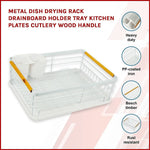 Metal Dish Drying Rack Drainboard Holder Tray Kitchen Plates Cutlery Wood Handle - Home & Garden > Kitchenware