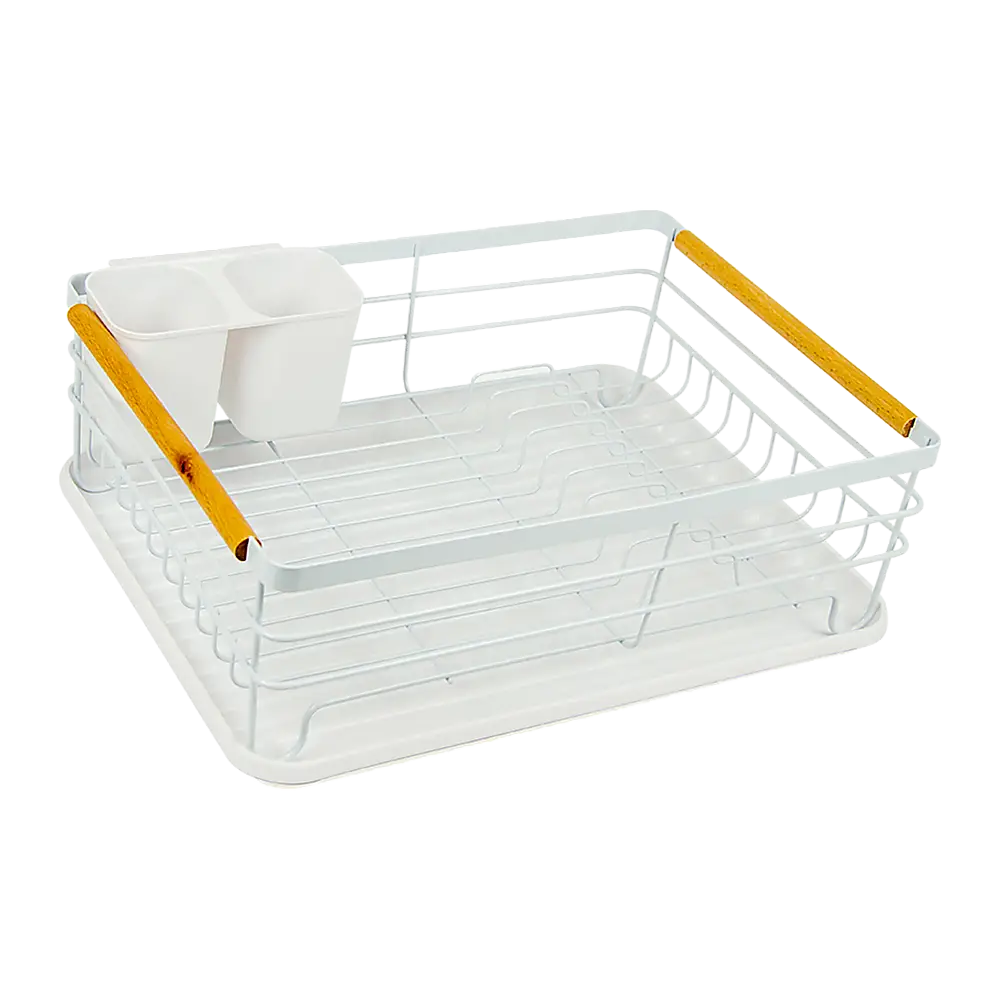 Metal Dish Drying Rack Drainboard Holder Tray Kitchen Plates Cutlery Wood Handle - Home & Garden > Kitchenware