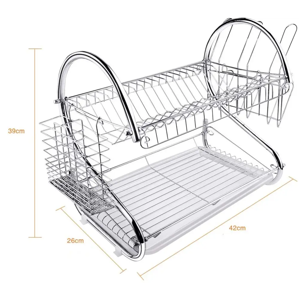 Metal Dish Drying Rack Kitchen-2-Tier with Drain Board - Home & Garden > Kitchenware