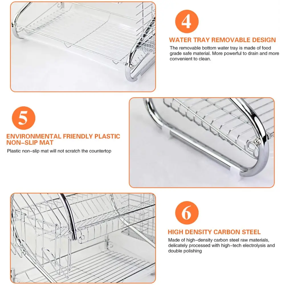 Metal Dish Drying Rack Kitchen-2-Tier with Drain Board - Home & Garden > Kitchenware