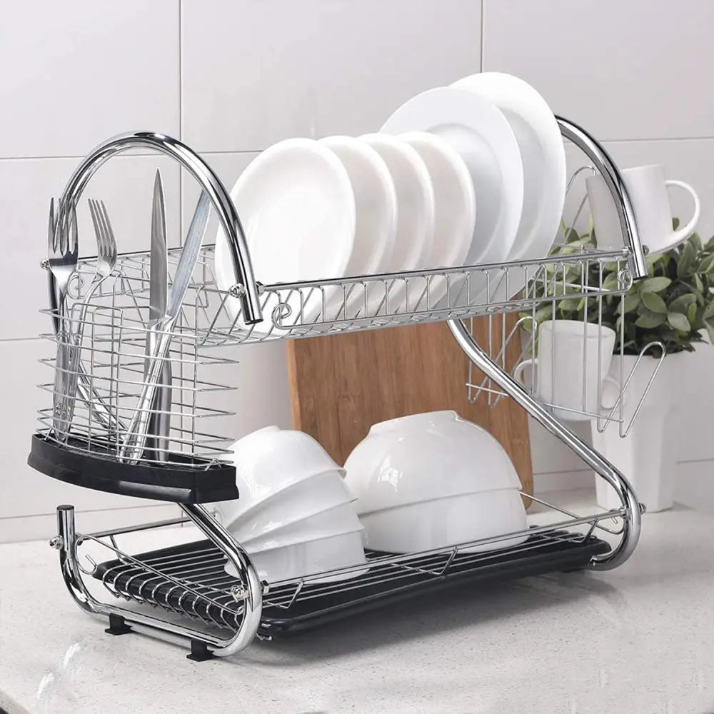 Metal Dish Drying Rack Kitchen-2-Tier with Drain Board - Home & Garden > Kitchenware