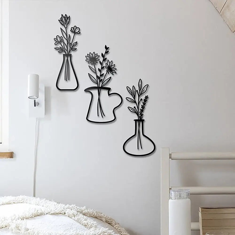 Metal Iron Flower Vase Wall Art Decoration - Home & Garden > Wall Art