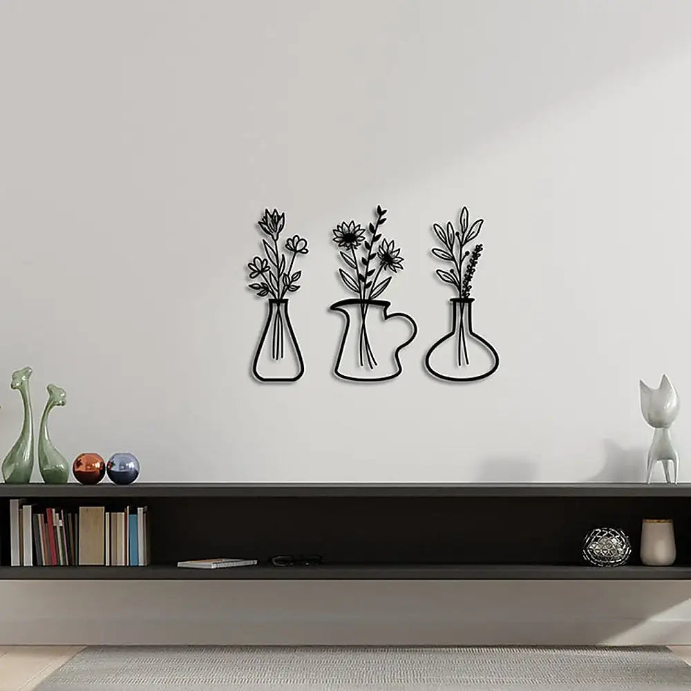 Metal Iron Flower Vase Wall Art Decoration - Home & Garden > Wall Art