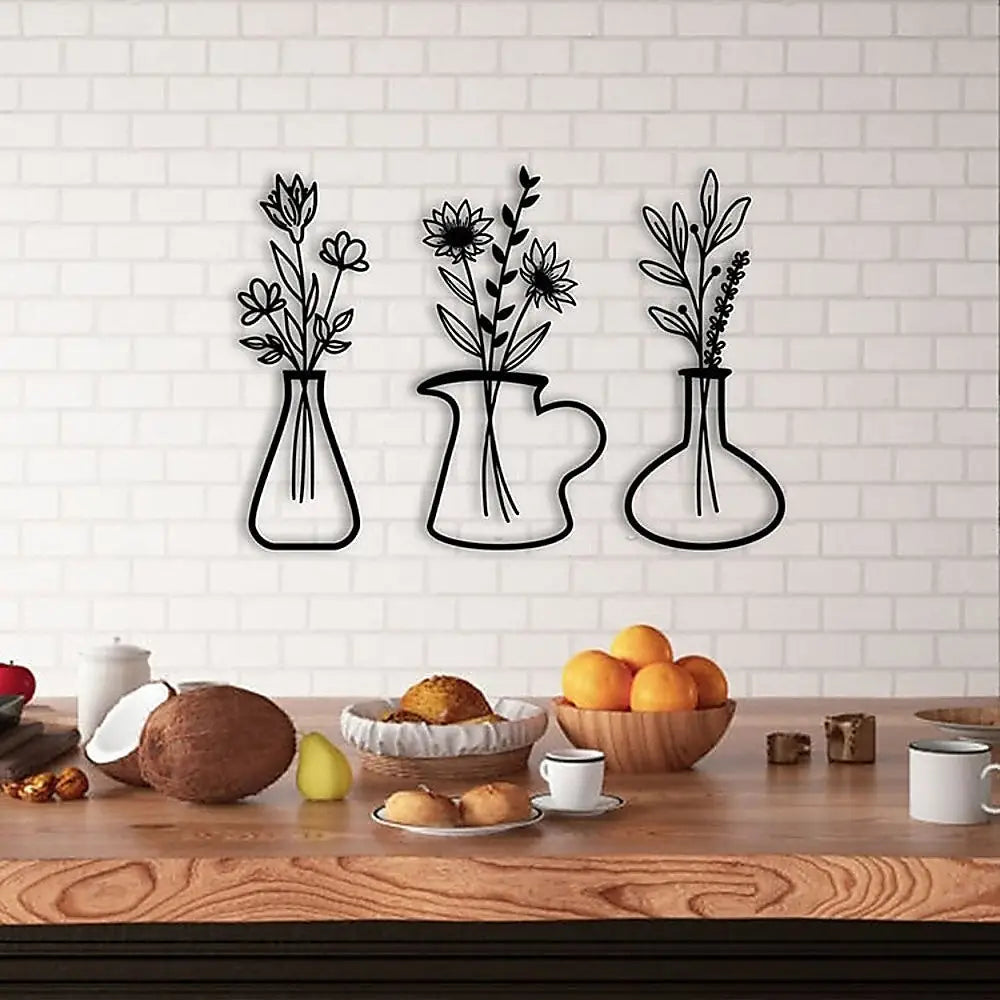 Metal Iron Flower Vase Wall Art Decoration - Home & Garden > Wall Art