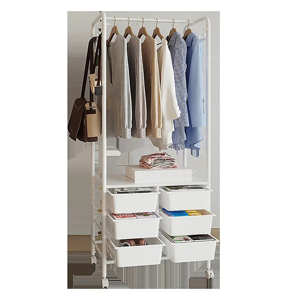 Metal Open Wardrobe Modern Storage Tall Clothes Drawers Hanger Coat Rack - Furniture > Office