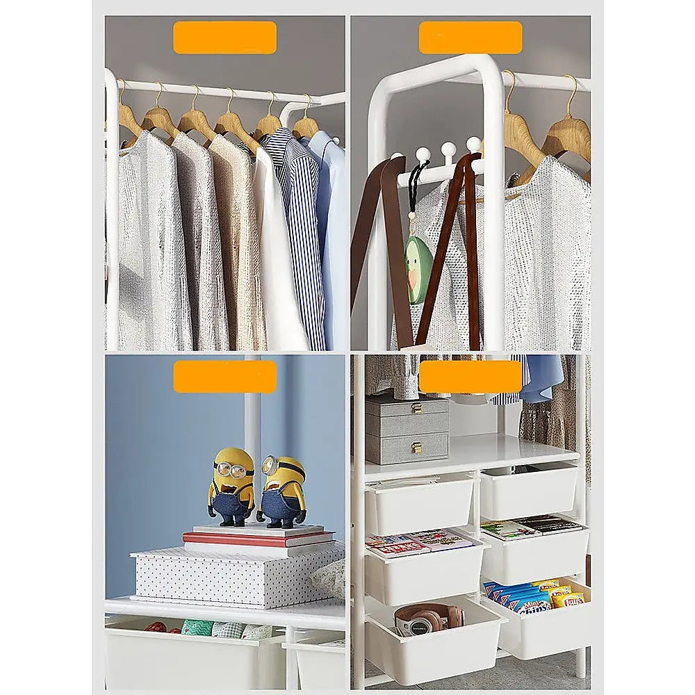 Metal Open Wardrobe Modern Storage Tall Clothes Drawers Hanger Coat Rack - Furniture > Office