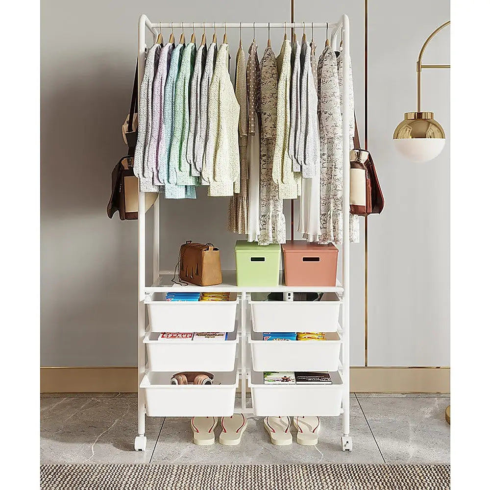 Metal Open Wardrobe Modern Storage Tall Clothes Drawers Hanger Coat Rack - Furniture > Office