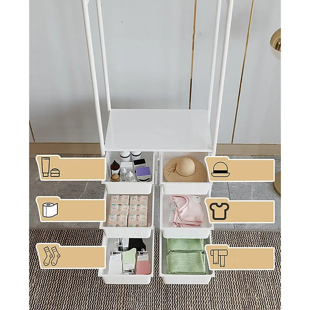Metal Open Wardrobe Modern Storage Tall Clothes Drawers Hanger Coat Rack - Furniture > Office