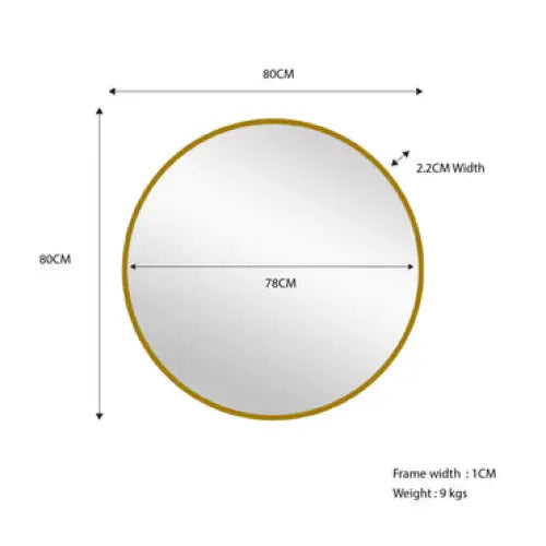 Metal Round Mirror 80cm - Gold - Home & Garden > Decor