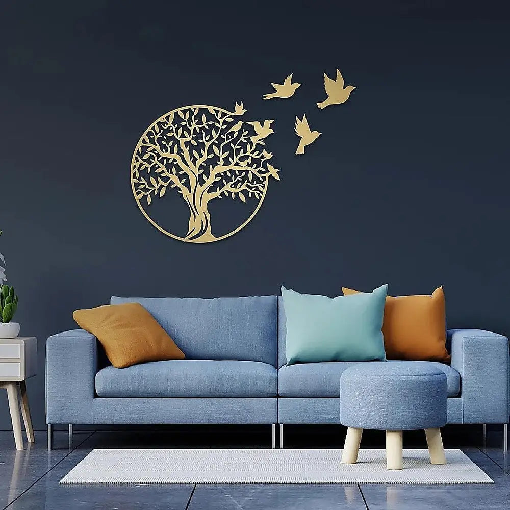 Metal Tree of Life Wall Art 7 Flying Birds Wall Sculpture - Home & Garden > Wall Art