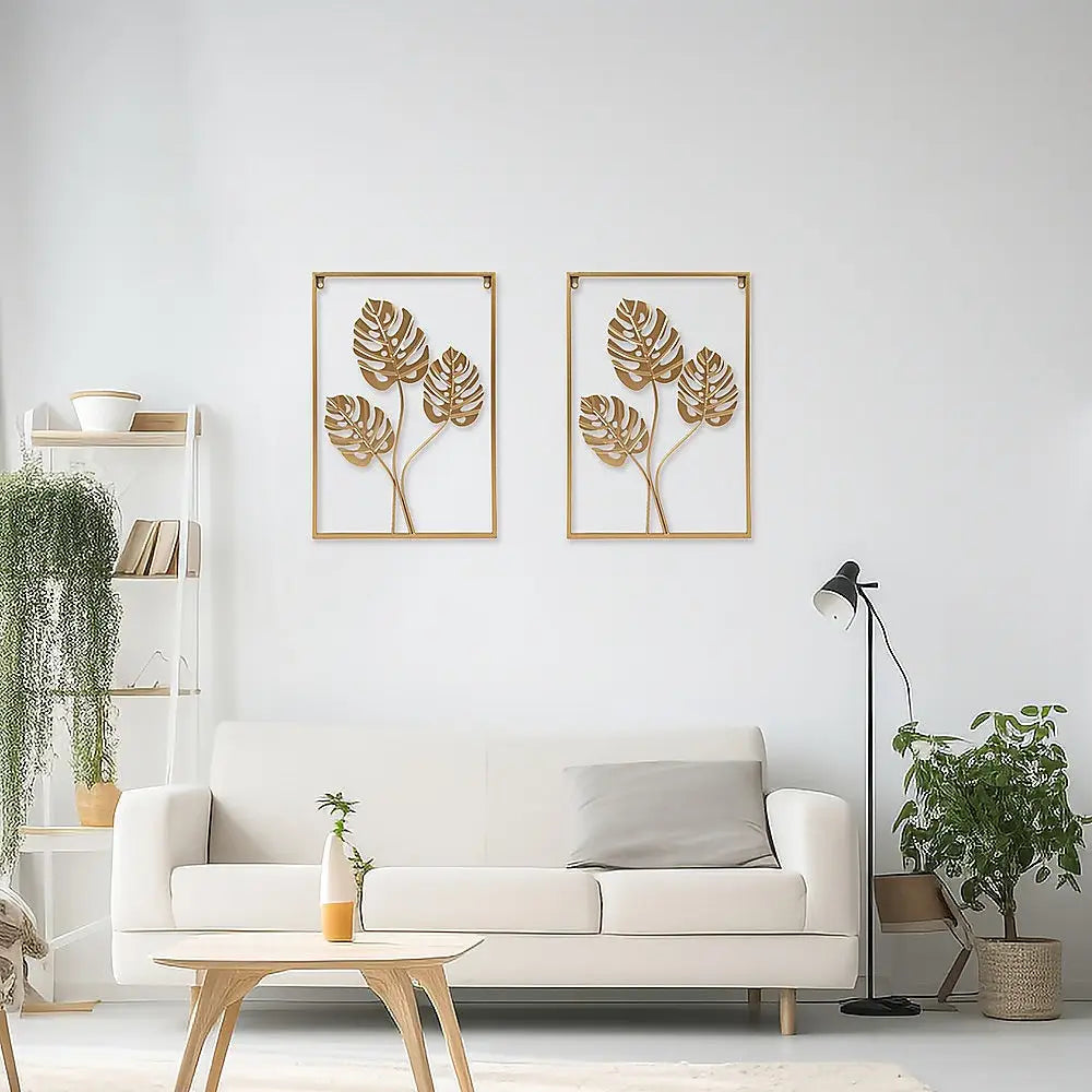 Metal Wall Picture with Leaves 40 x 60 cm Golden Decoration - Home & Garden > Wall Art