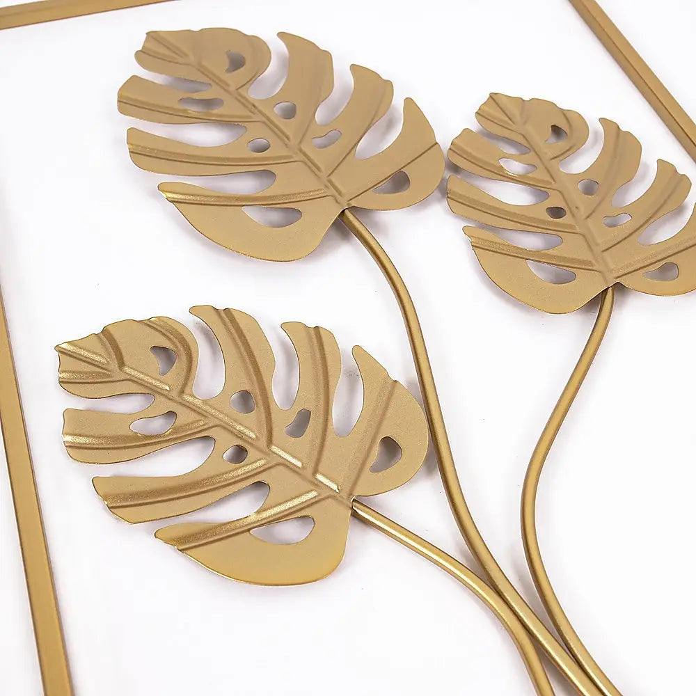 Metal Wall Picture with Leaves 40 x 60 cm Golden Decoration - Home & Garden > Wall Art