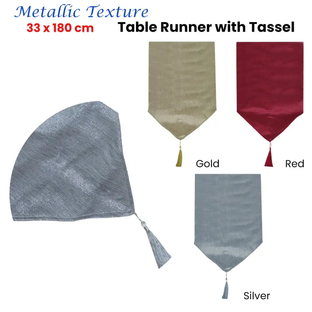 Metallic Texture Table Runner with Tassel 33 x 180 cm Gold - Home & Garden > Kitchenware