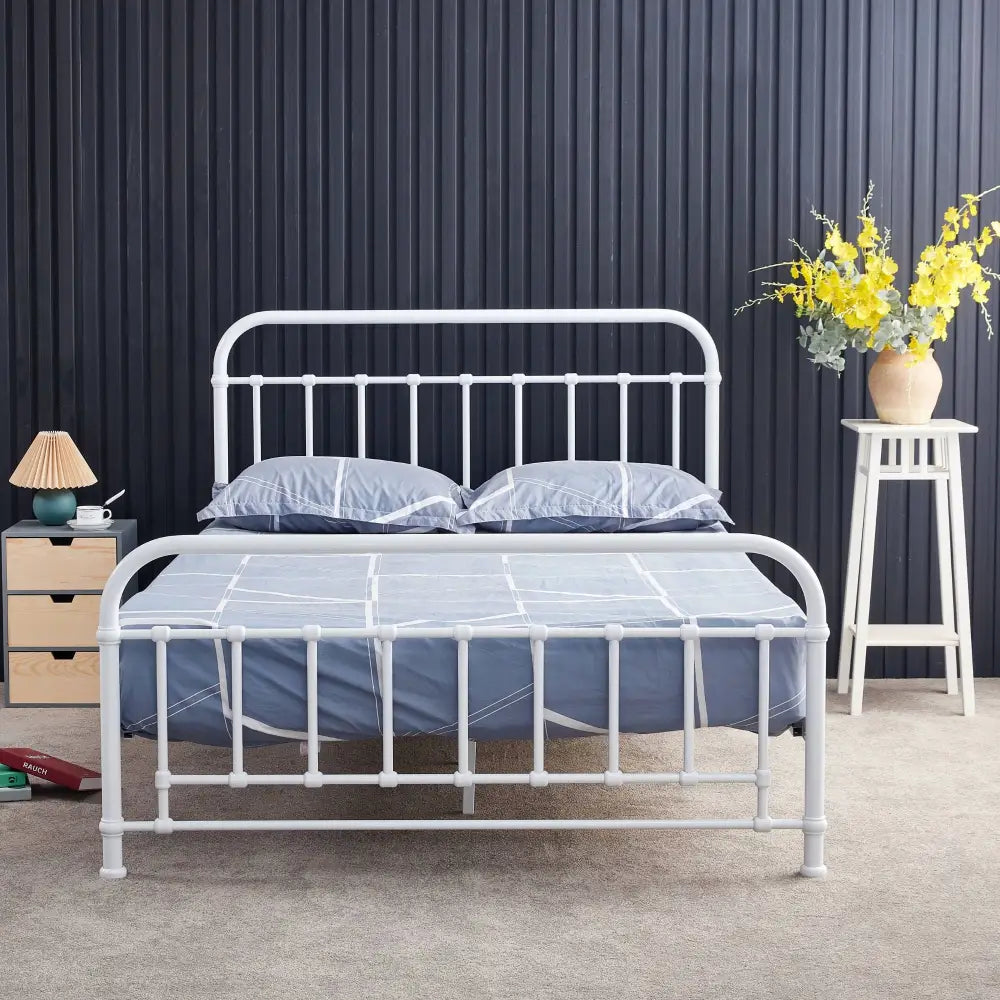 Metallica Queen Bed Size Metal Frame Platform Mattress Base - White - Furniture > Bedroom