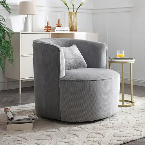 Miami Arm Chair Grey Fabric Upholstery Stripe Design Wooden Structure Rotating Metal Chassis - Furniture > Dining