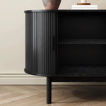 Mid-Century Black Ribbed Sideboard - Furniture > Dining