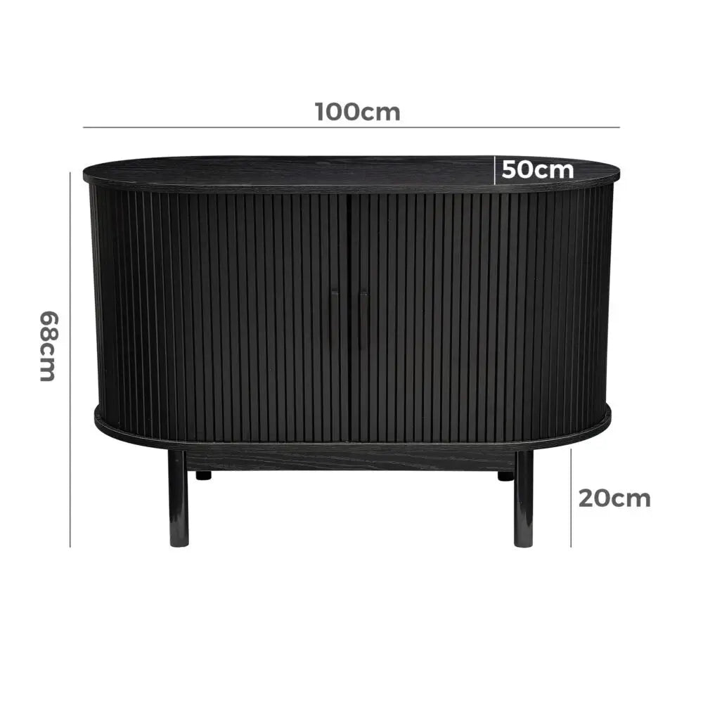 Mid-Century Black Ribbed Sideboard - Furniture > Dining