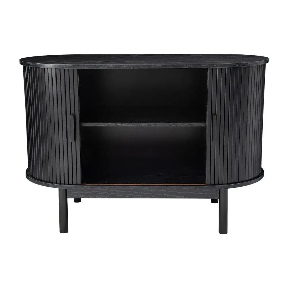 Mid-Century Black Ribbed Sideboard - Furniture > Dining