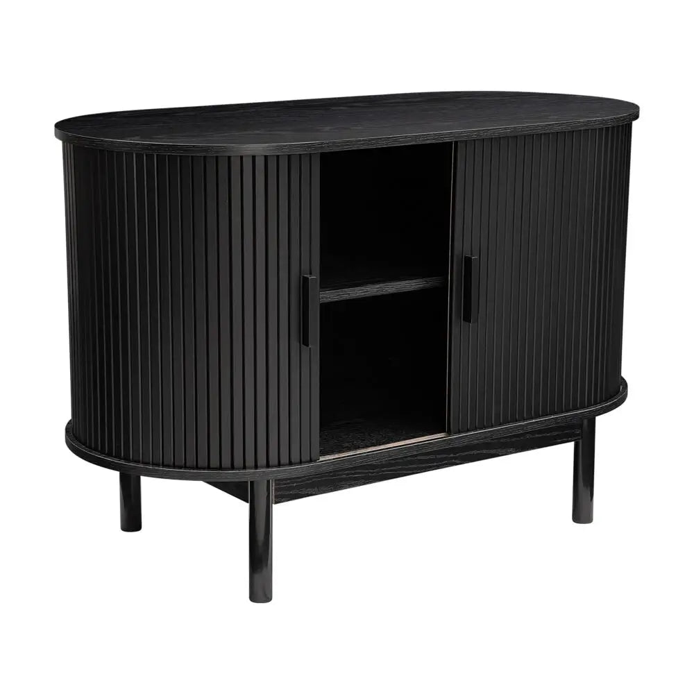 Mid-Century Black Ribbed Sideboard - Furniture > Dining