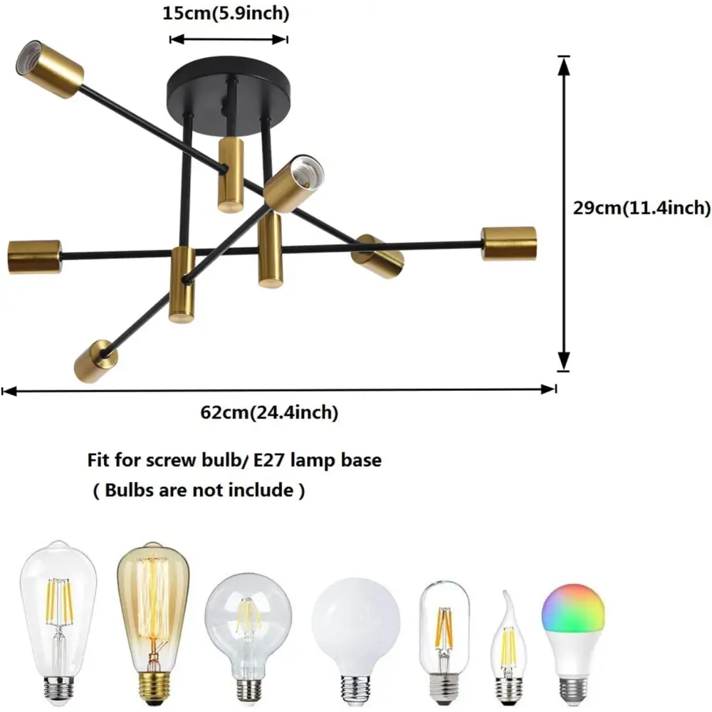 Mid Century Chandelier Modern 6-Light Black & Gold - Home & Garden > Lighting