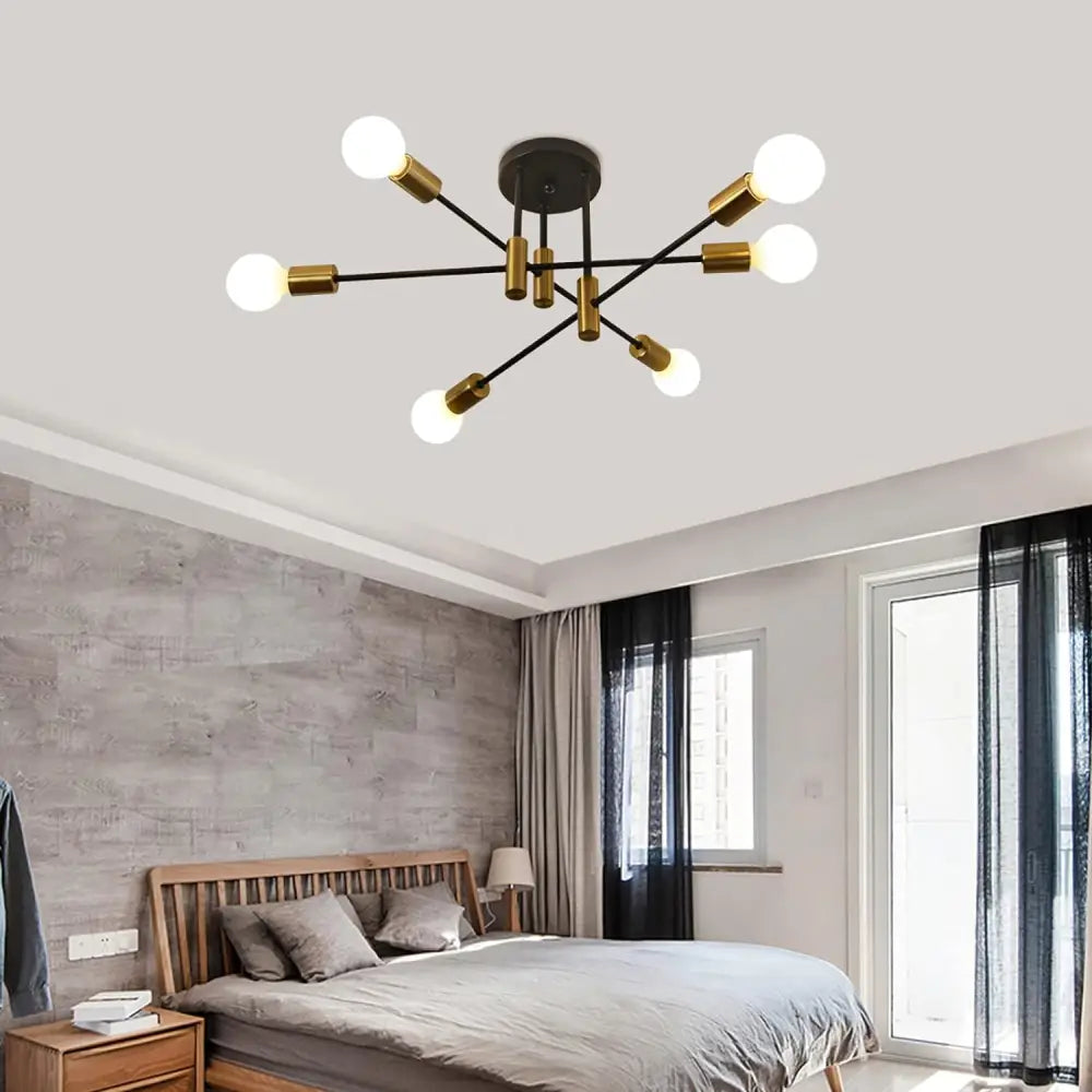 Mid Century Chandelier Modern 6-Light Black & Gold - Home & Garden > Lighting