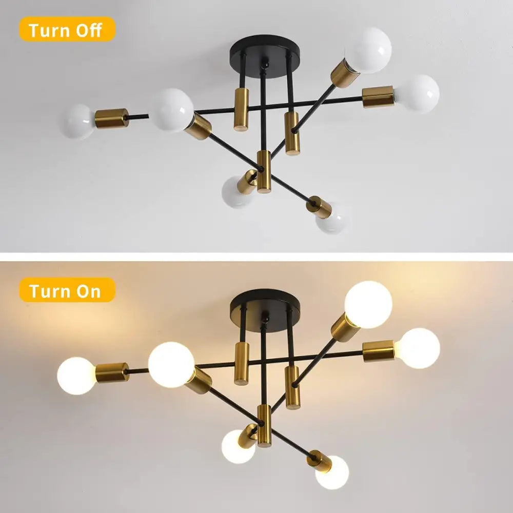 Mid Century Chandelier Modern 6-Light Black & Gold - Home & Garden > Lighting
