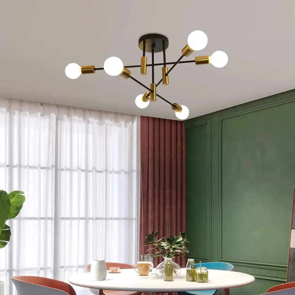 Mid Century Chandelier Modern 6-Light Black & Gold - Home & Garden > Lighting
