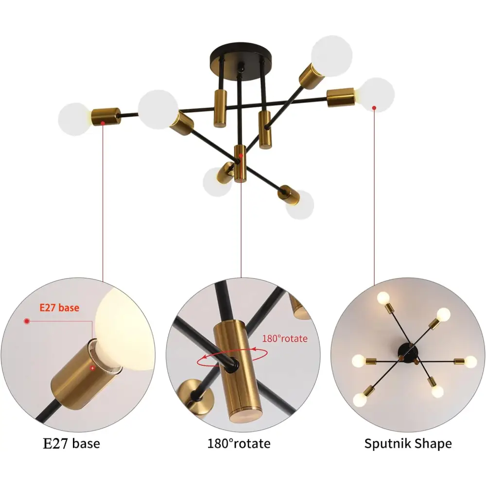Mid Century Chandelier Modern 6-Light Black & Gold - Home & Garden > Lighting