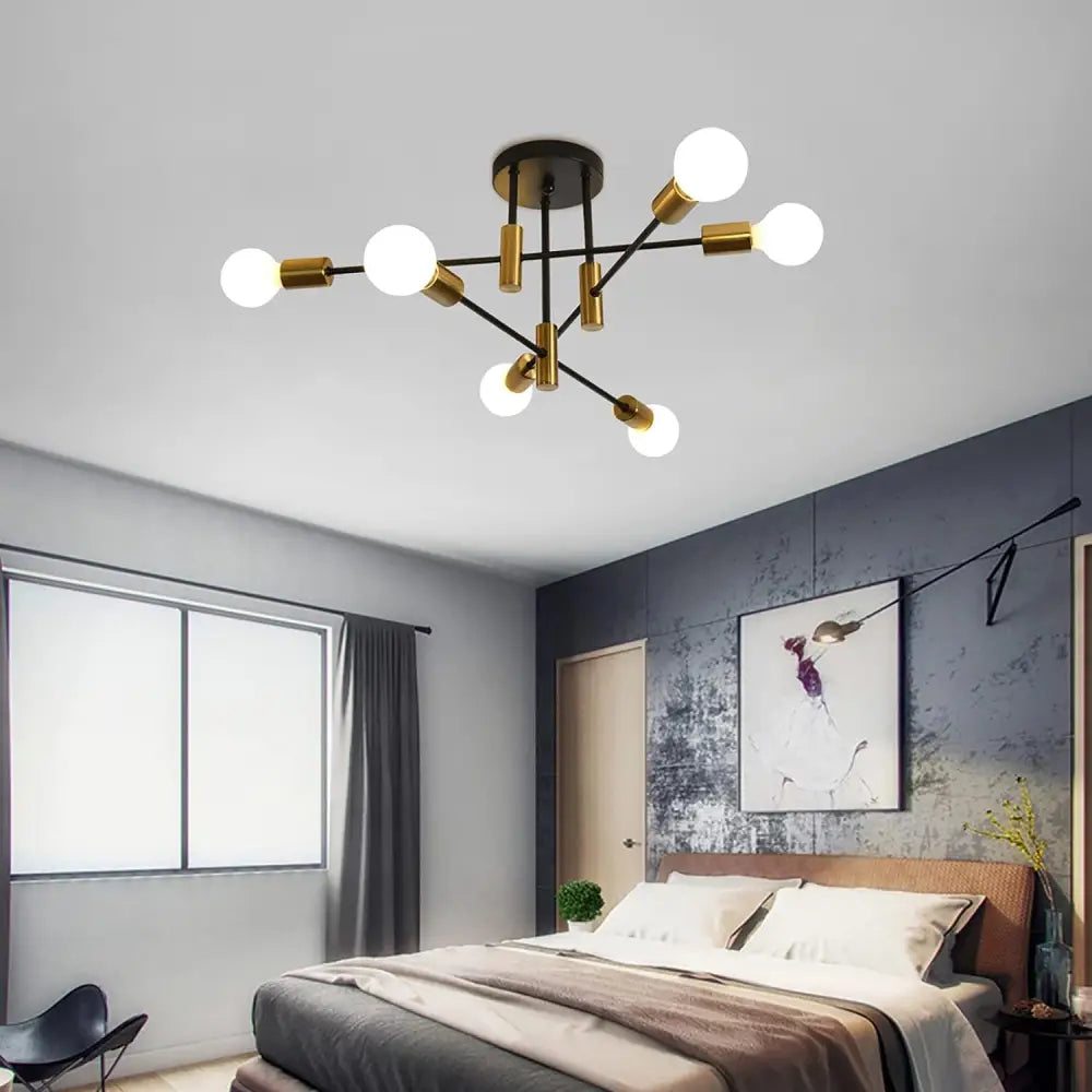 Mid Century Chandelier Modern 6-Light Black & Gold - Home & Garden > Lighting