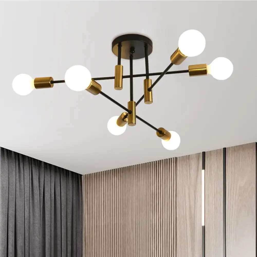 Mid Century Chandelier Modern 6-Light Black & Gold - Home & Garden > Lighting