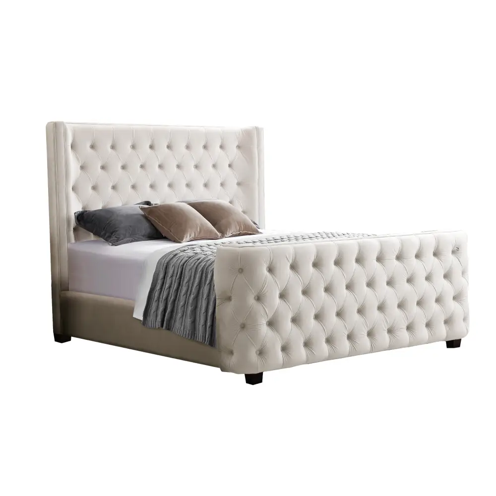 Milan Cream Velvet Tufted Headboard and End board Bed Frame - Queen Size - Furniture > Bedroom