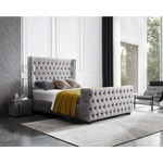 Milan Grey Velvet Tufted Headboard and End board Bed Frame - Queen Size - Furniture > Bedroom