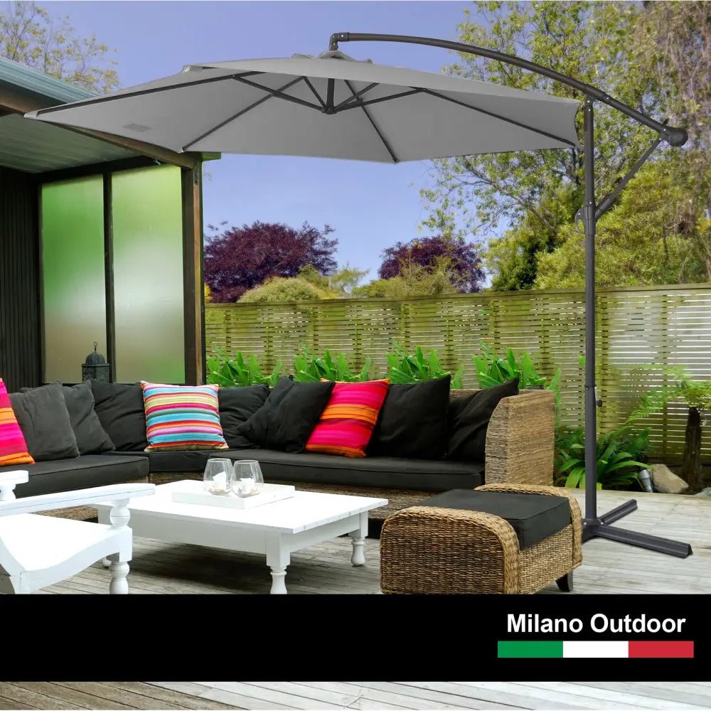 Milano 3M Outdoor Umbrella Cantilever With Protective Cover Patio Garden Shade - Grey - Furniture > Outdoor > Outdoor