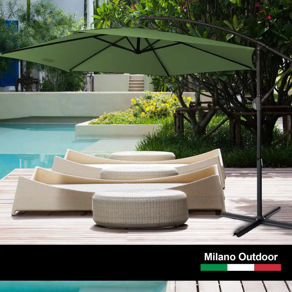 Milano 3M Outdoor Umbrella Cantilever With Protective Cover Patio Garden Shade - Green - Furniture > Outdoor > Outdoor
