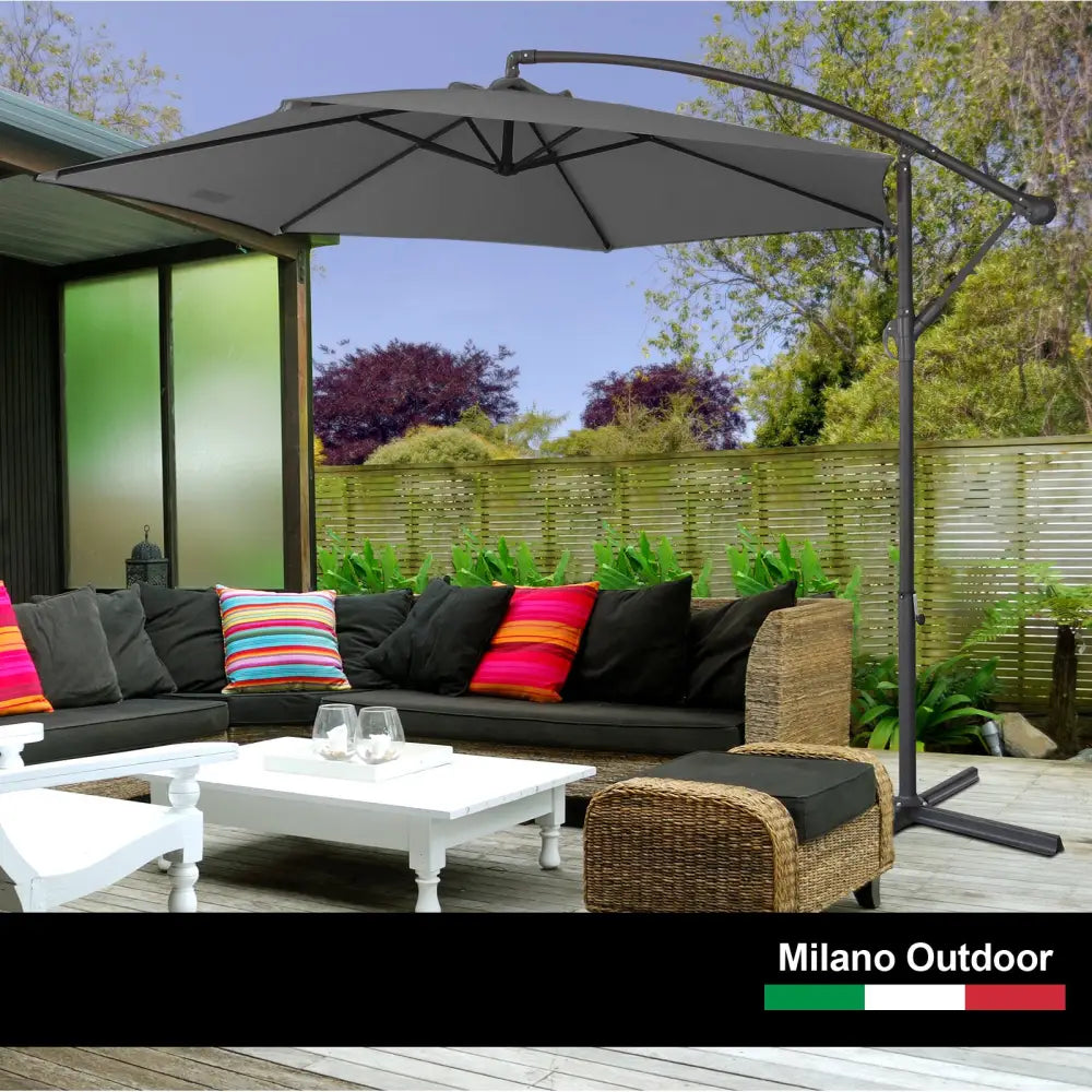 Milano 3M Outdoor Umbrella Cantilever With Protective Cover Patio Garden Shade - Charcoal - Furniture > Outdoor