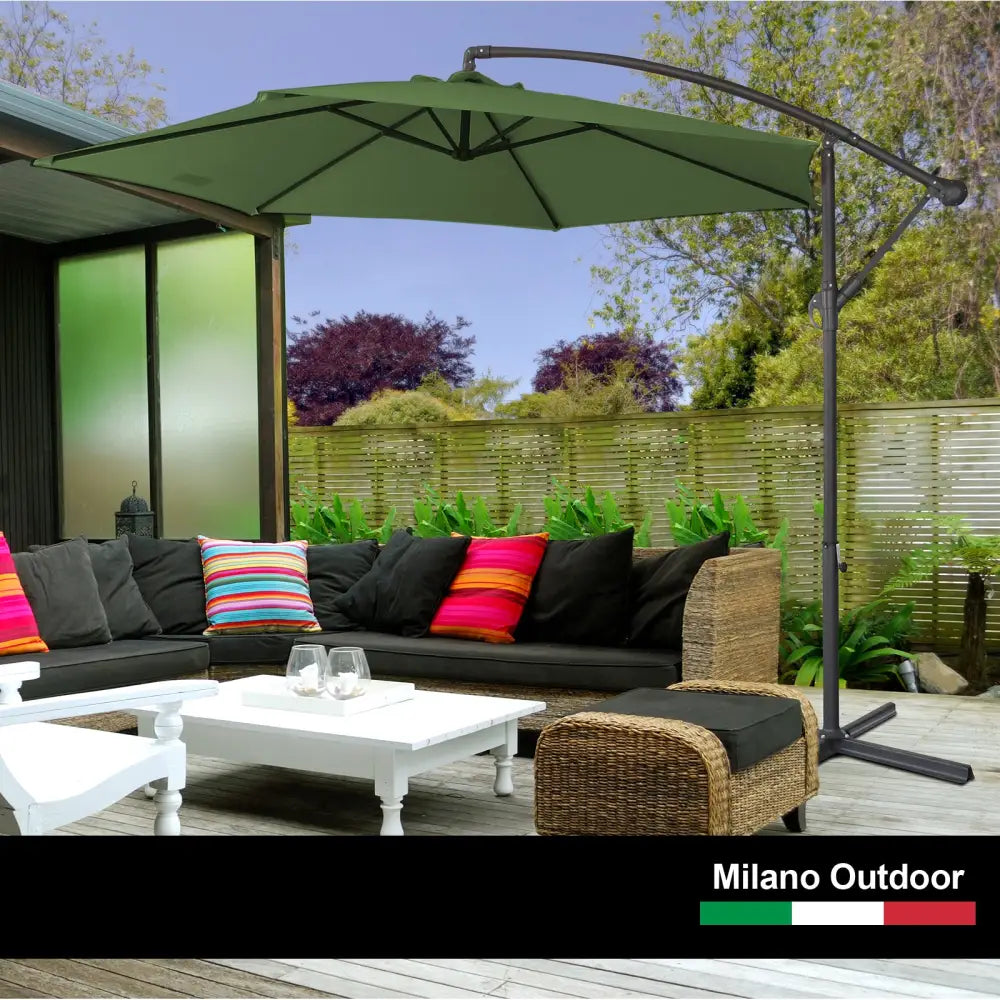 Milano 3M Outdoor Umbrella Cantilever With Protective Cover Patio Garden Shade - Green - Furniture > Outdoor > Outdoor