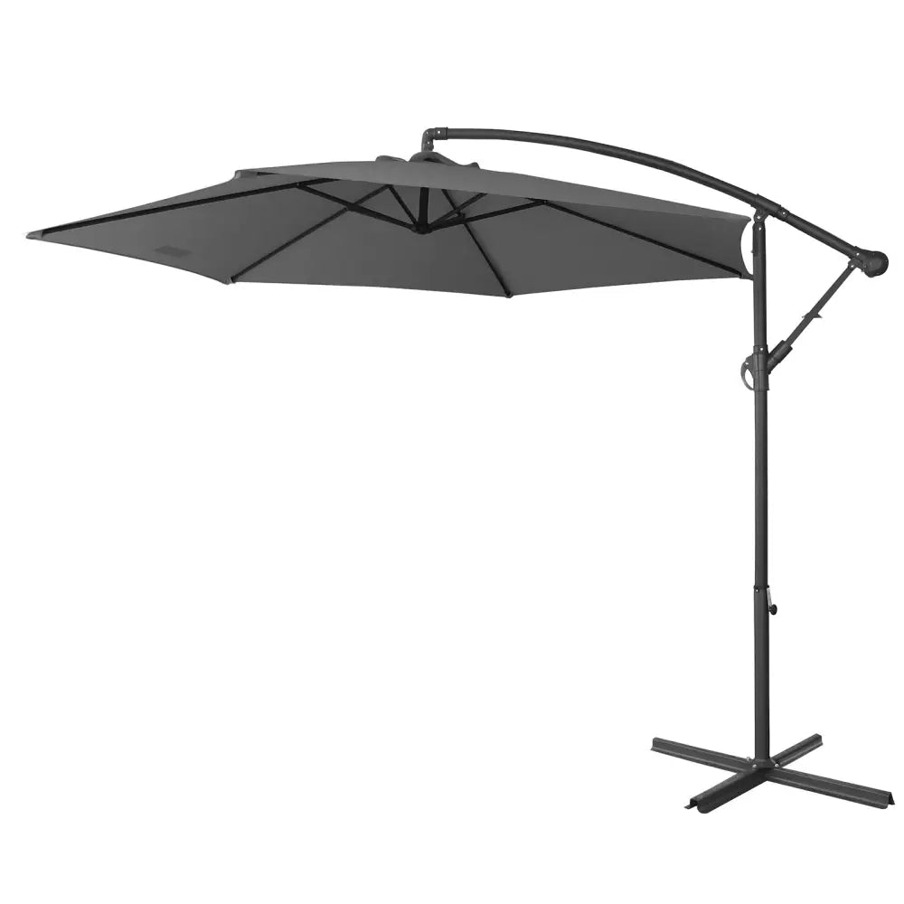 Milano 3M Outdoor Umbrella Cantilever With Protective Cover Patio Garden Shade - Charcoal - Furniture > Outdoor