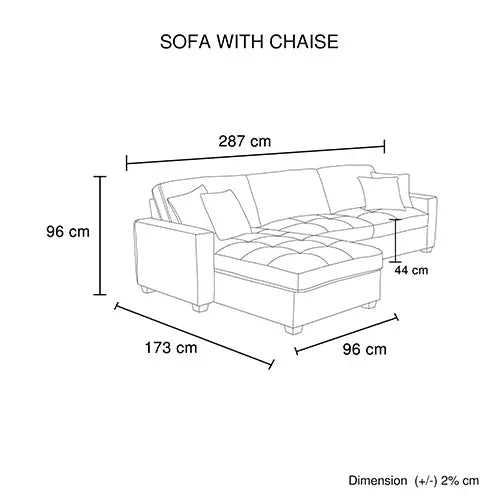 Milano Corner Sofa Chaise Polyester Fabric Multilayer Two Pillows Attached Individual Pocket Spring - Furniture > Bar