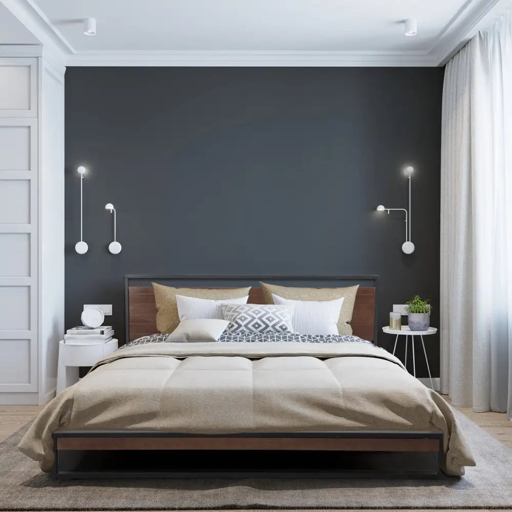 Milano Decor Azure Bed Frame With Headboard Black Wood Steel Platform Bed - Single - Black - Home & Garden > Bedding