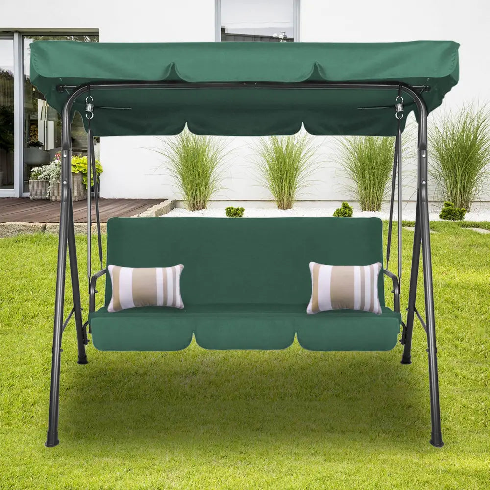 Milano Outdoor Swing Bench Seat Chair Canopy Furniture 3 Seater Garden Hammock - Dark Green - Furniture > Outdoor