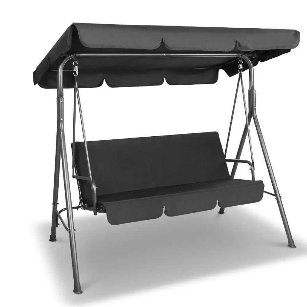 Milano Outdoor Swing Bench Seat Chair Canopy Furniture 3 Seater Garden Hammock - Black - Furniture > Outdoor