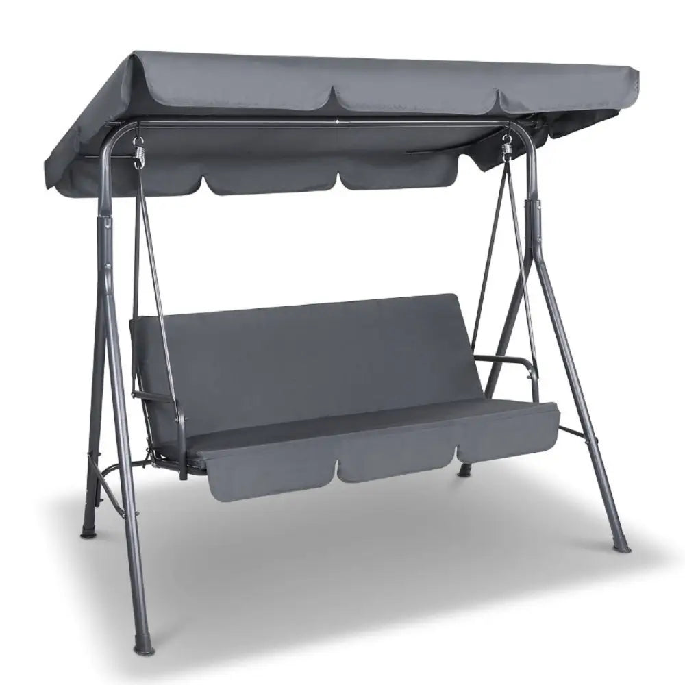 Milano Outdoor Swing Bench Seat Chair Canopy Furniture 3 Seater Garden Hammock - Grey - Furniture > Outdoor