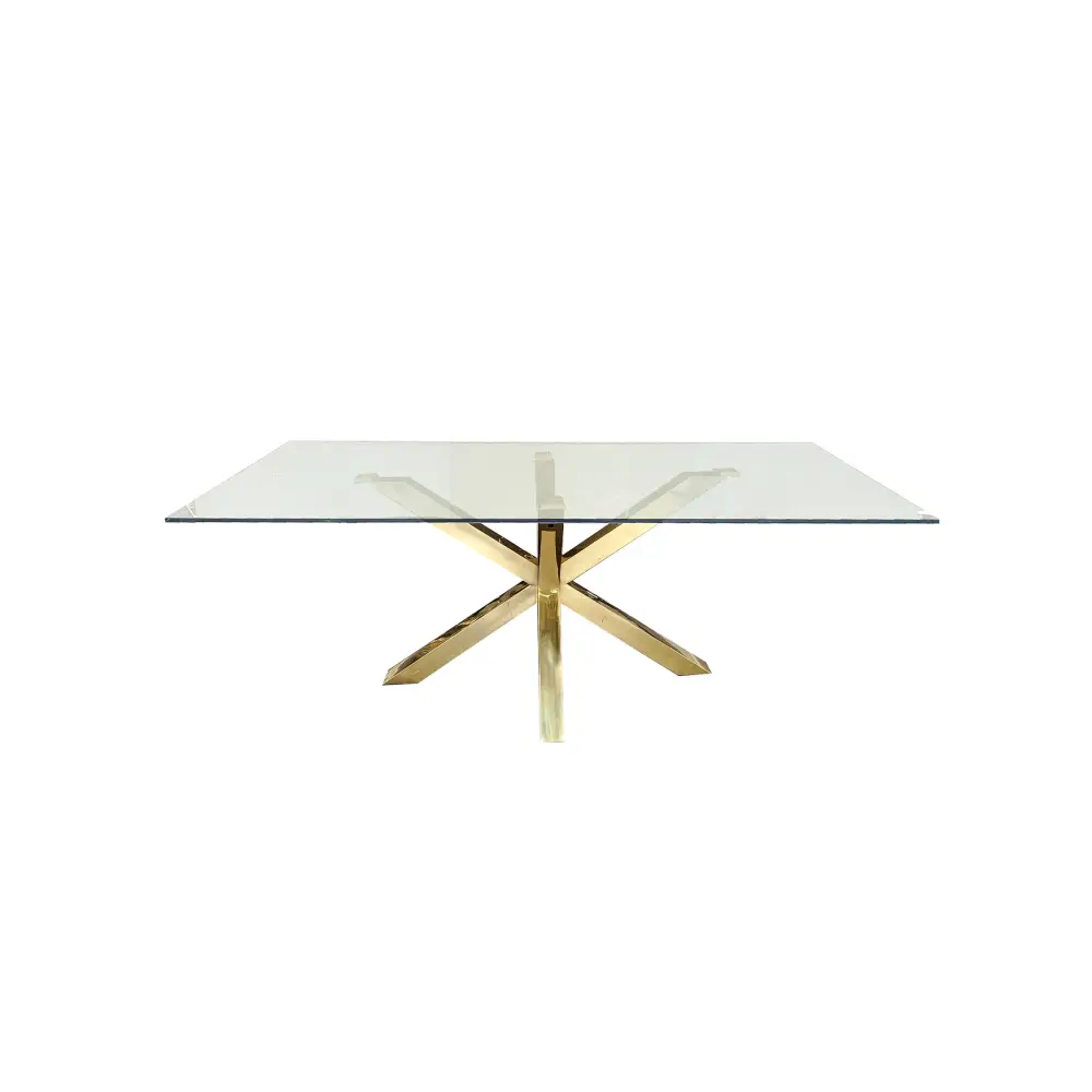 Miles Gold With Clear Glass Dining Table - 90cm x 180cm - Furniture > Dining